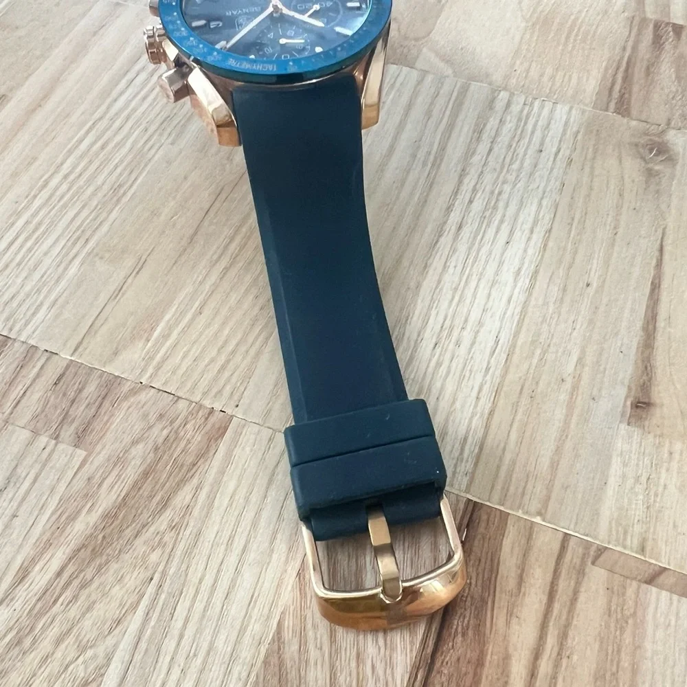 Benyar mens navy blue rose gold tone chronograph watch NEW BATTERY